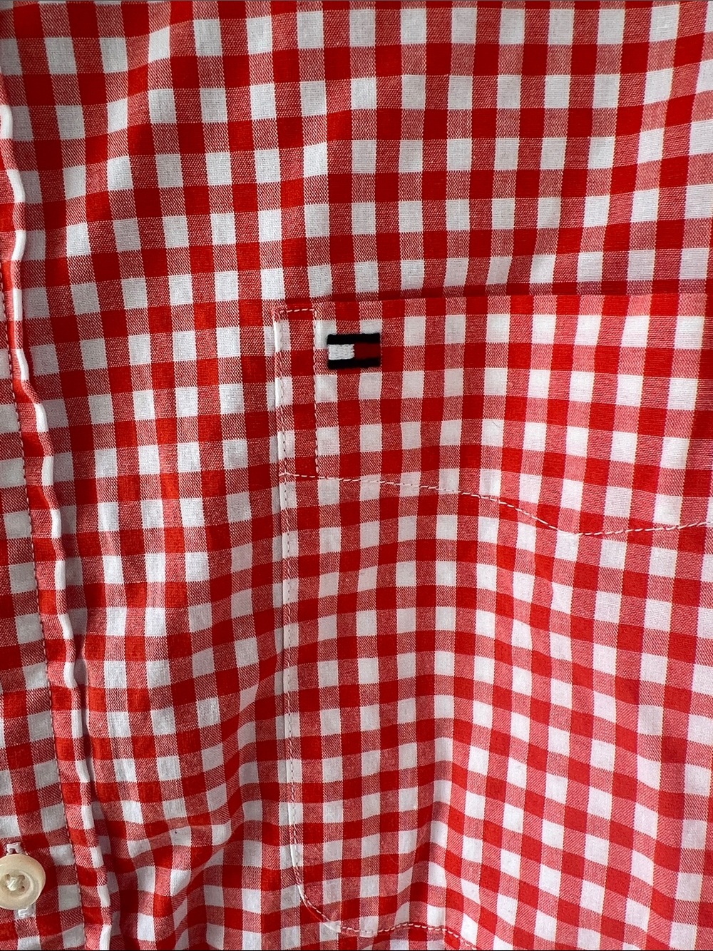 Tommy Hilfiger Orange and White Gingham Button-Down Shirt Size L Classic Fit - Picture 3 of 7